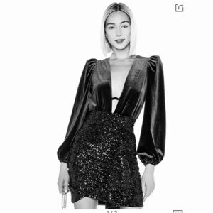 NWT IORANE Velvet Bodysuit in Black Velvet M